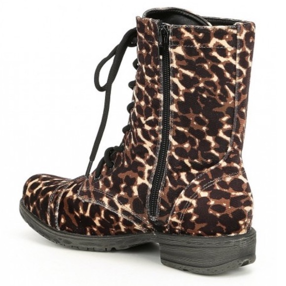 Leopard Cheetah Print Lace Up Combat Military Boot - Picture 3 of 3